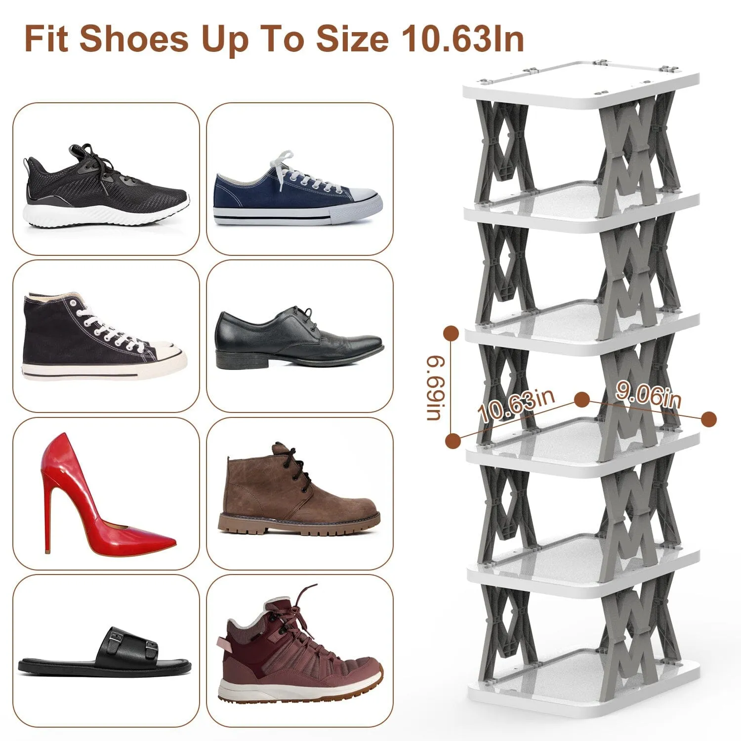 6-Tier Foldable Vertical Shoe Rack