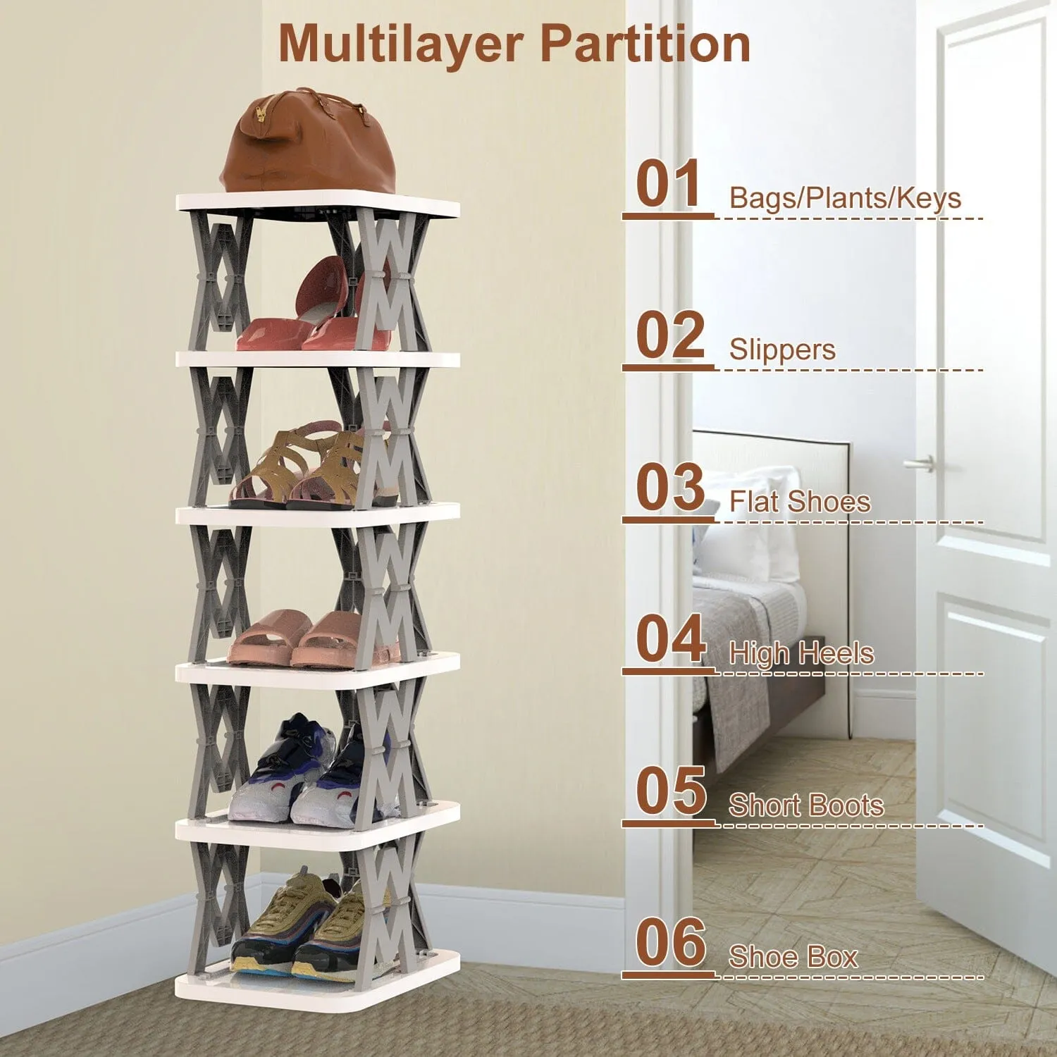 6-Tier Foldable Vertical Shoe Rack