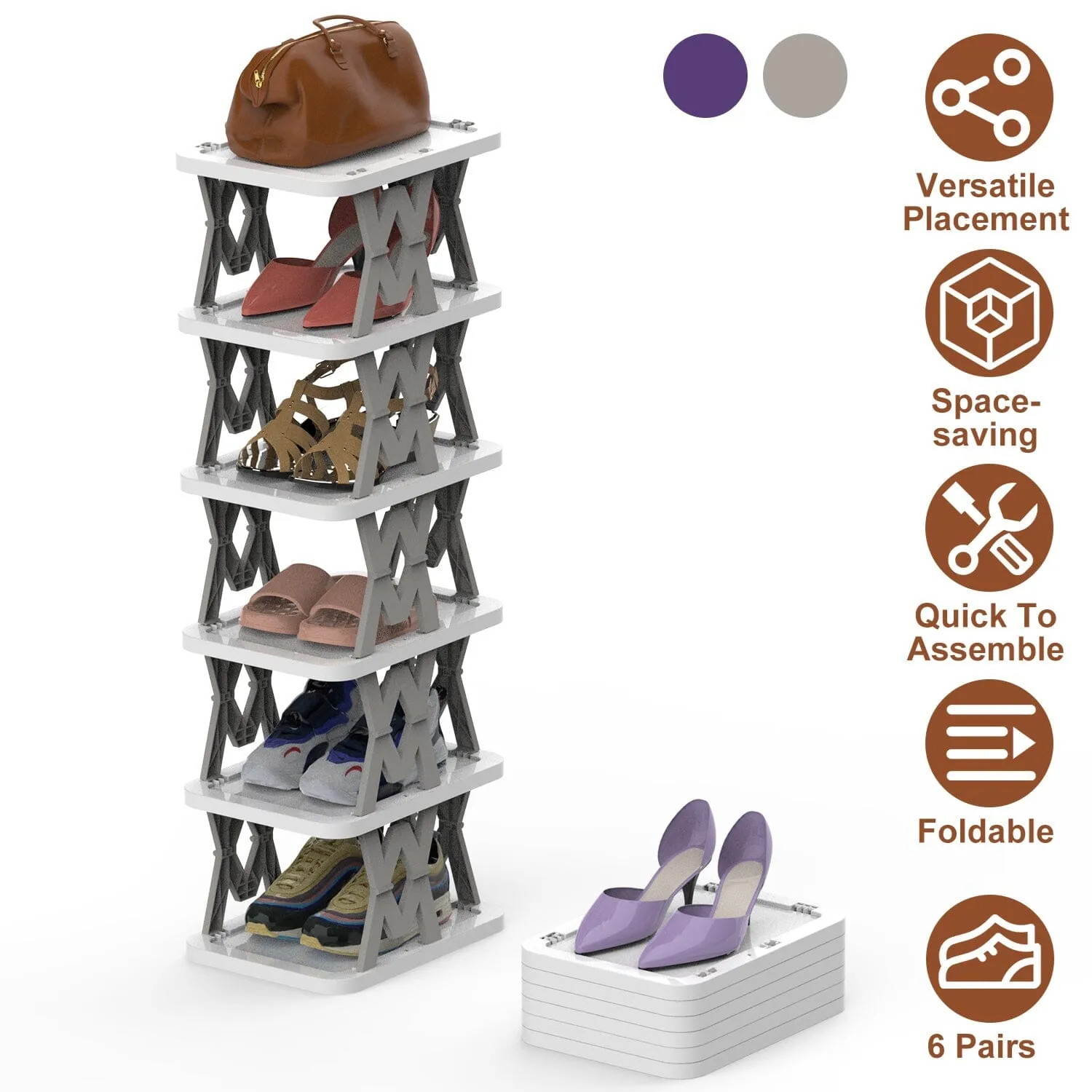 6-Tier Foldable Vertical Shoe Rack