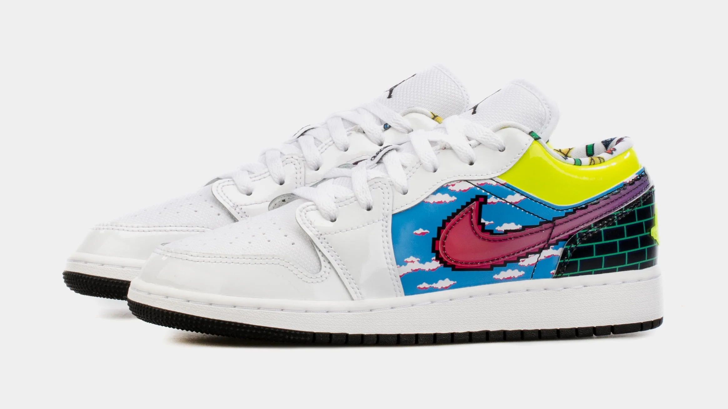 Air Jordan 1 Low Pixel Grade School Lifestyle Shoes (White/Multi) Free Shipping