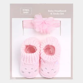 Baby Shoes With Head Band 0-6M-Light Pink