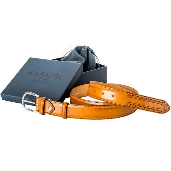 BARKER Leather Brogue Belt - Mens - Cedar Calf