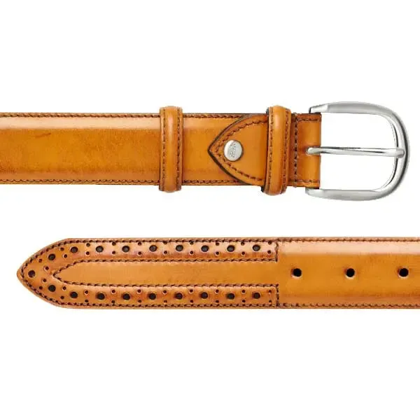 BARKER Leather Brogue Belt - Mens - Cedar Calf