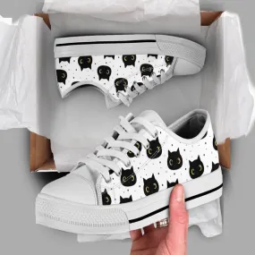 Black Cats Shoes, Cat Sneakers, Low Top Shoes For Cat Owner Gifts, Cat Canvas Shoes