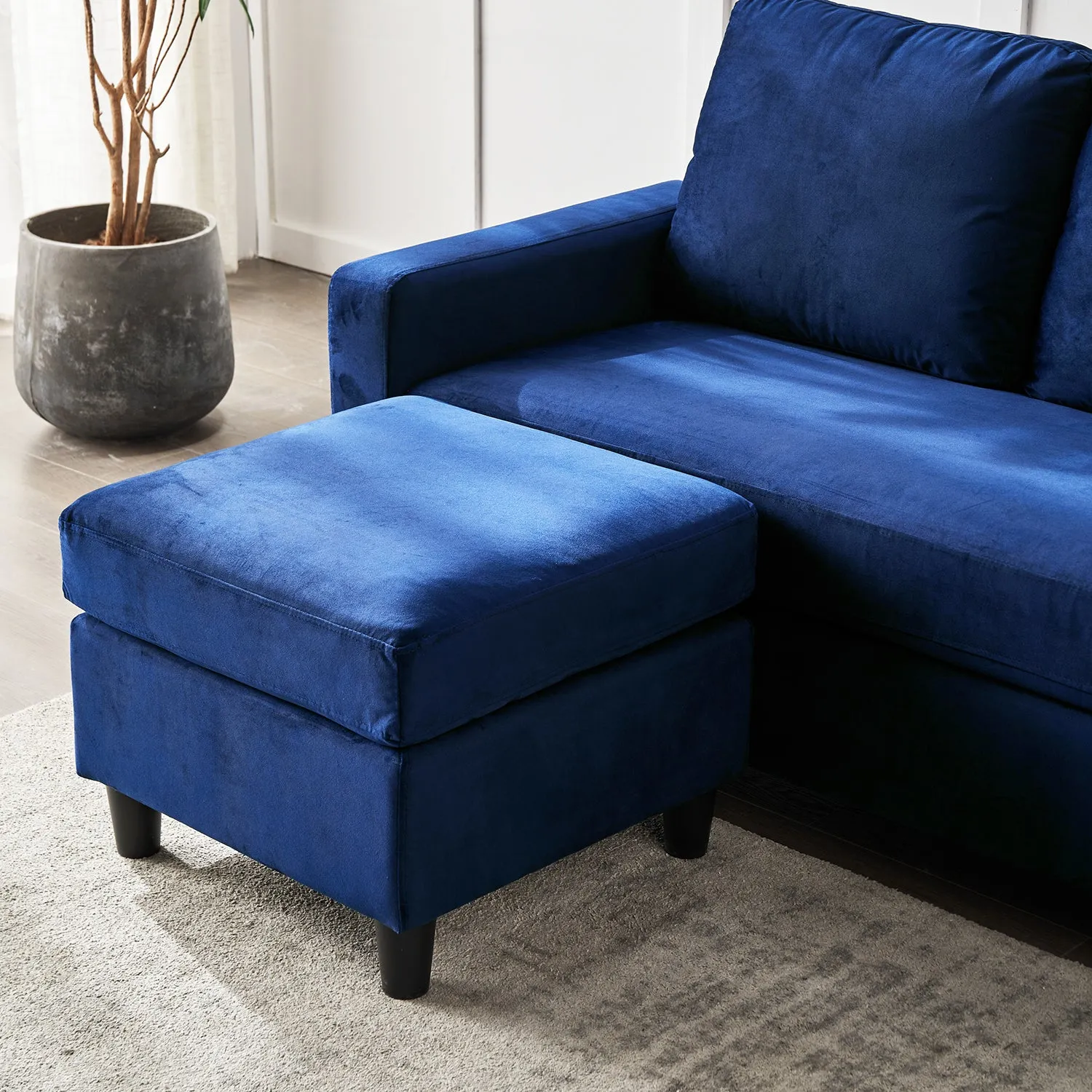 Campbell 3 Seater Sofa with Reversible Chaise in Blue Velvet