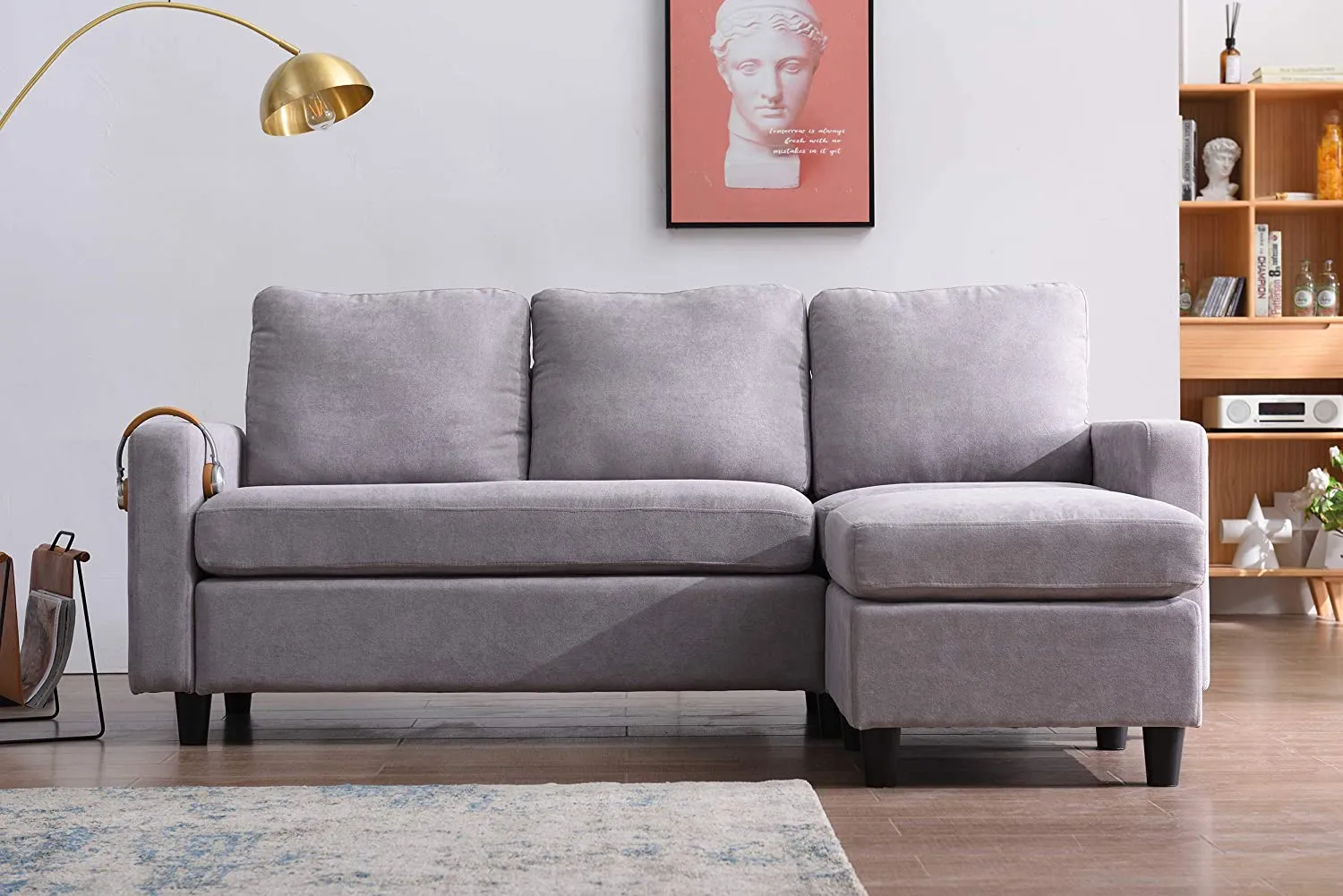 Campbell 3 Seater Sofa with Reversible Chaise in Light Grey