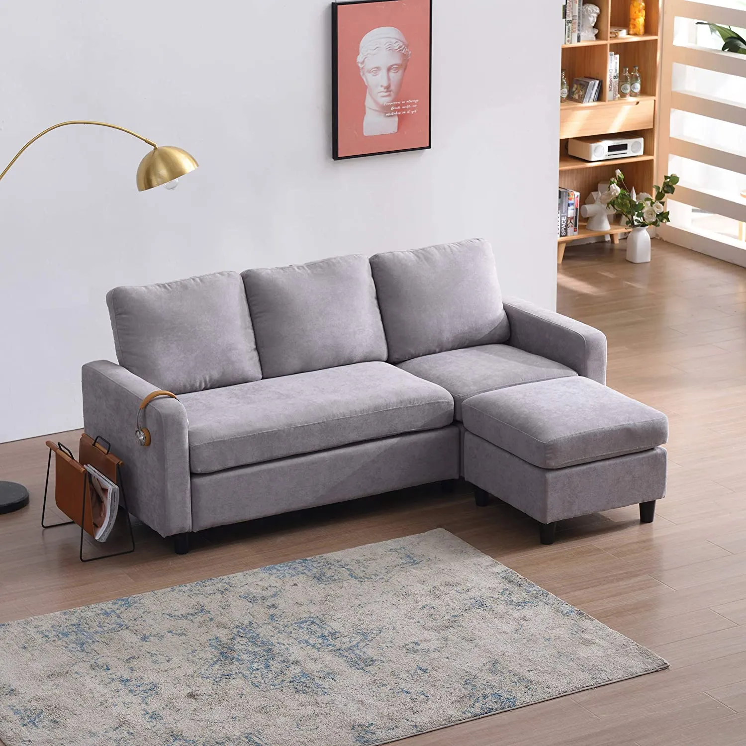 Campbell 3 Seater Sofa with Reversible Chaise in Light Grey