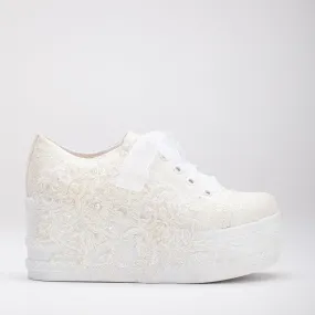 Claudine - Ivory Lace High Heel Wedding Sneakers