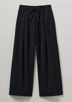 Cotton Wool Herringbone Pull On Pants | Dark Navy