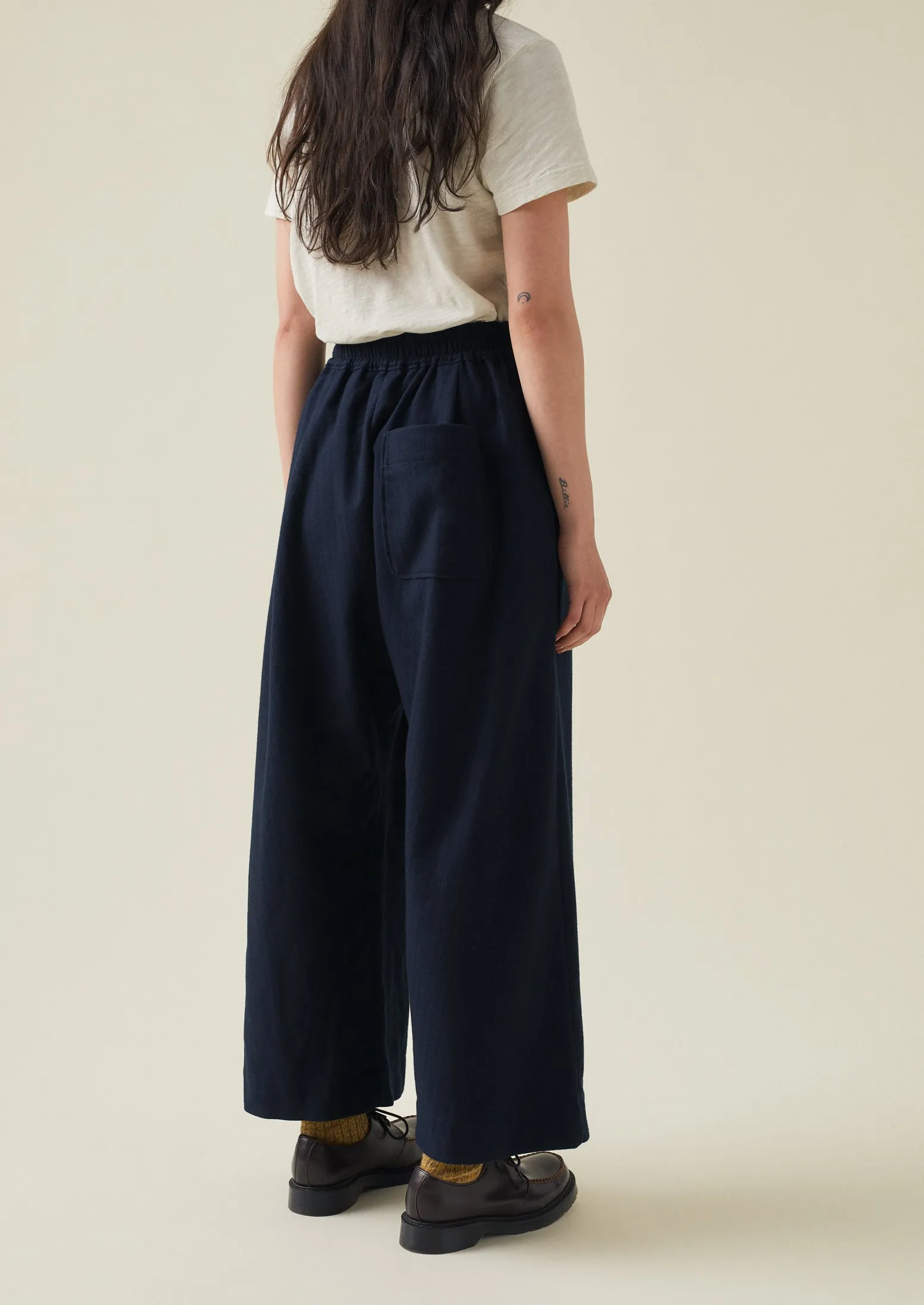 Cotton Wool Herringbone Pull On Pants | Dark Navy