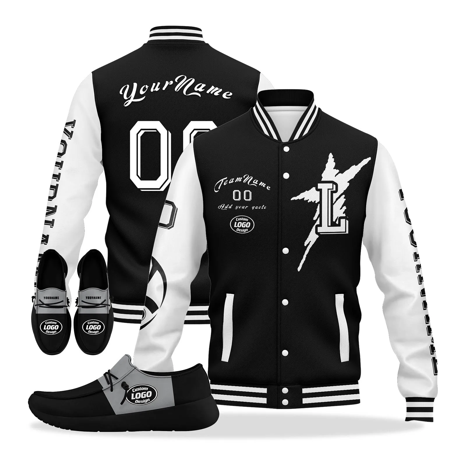 Custom Black White Gray Las Vegas Jacket and Sports Shoes Combo Offer Personalized Combo ZH-D020294-20