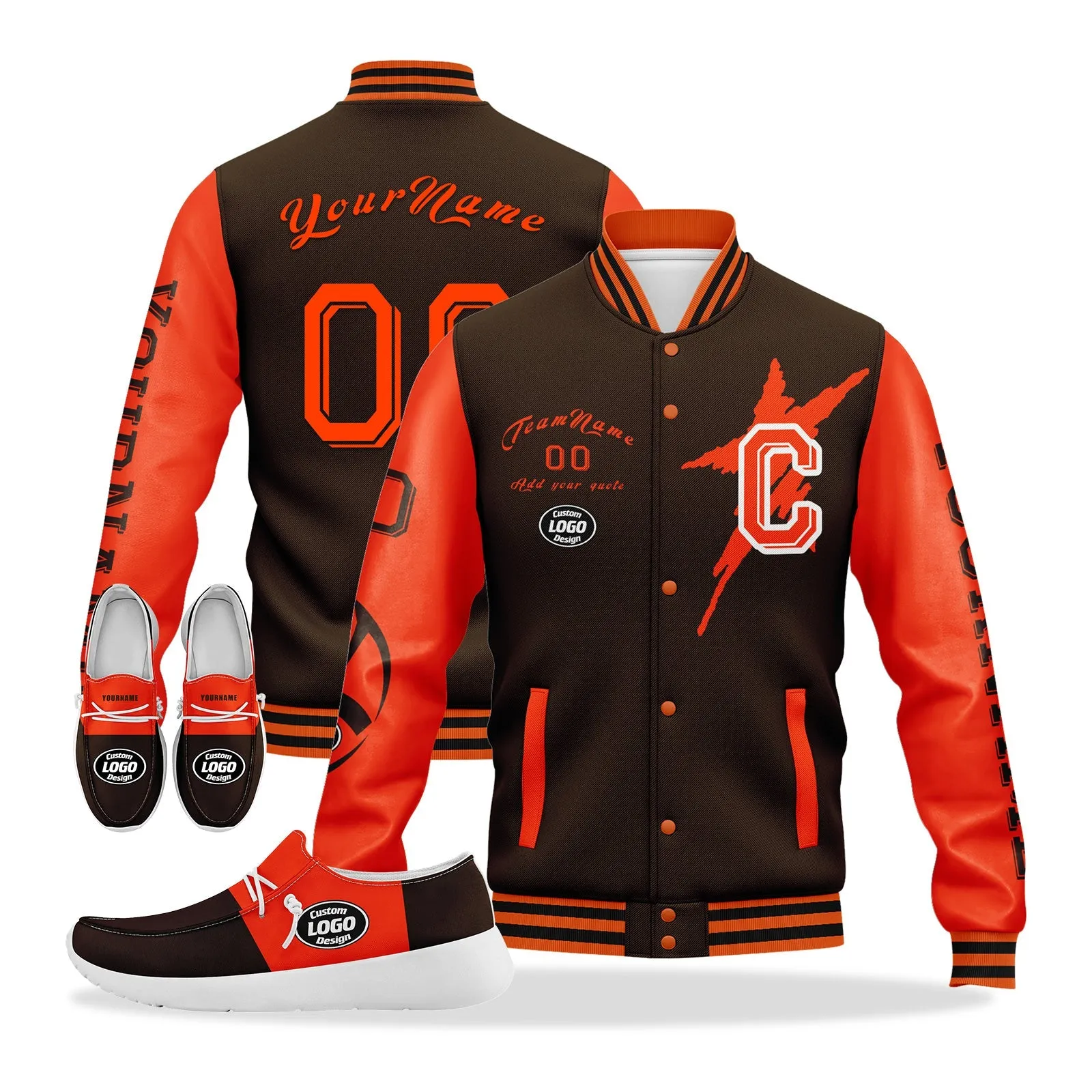 Custom Brown Orange Cleveland Jacket and Sports Shoes Combo Offer Personalized Combo ZH-D020294-8