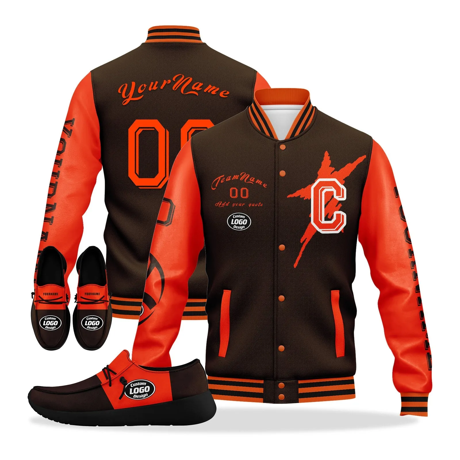 Custom Brown Orange Cleveland Jacket and Sports Shoes Combo Offer Personalized Combo ZH-D020294-8