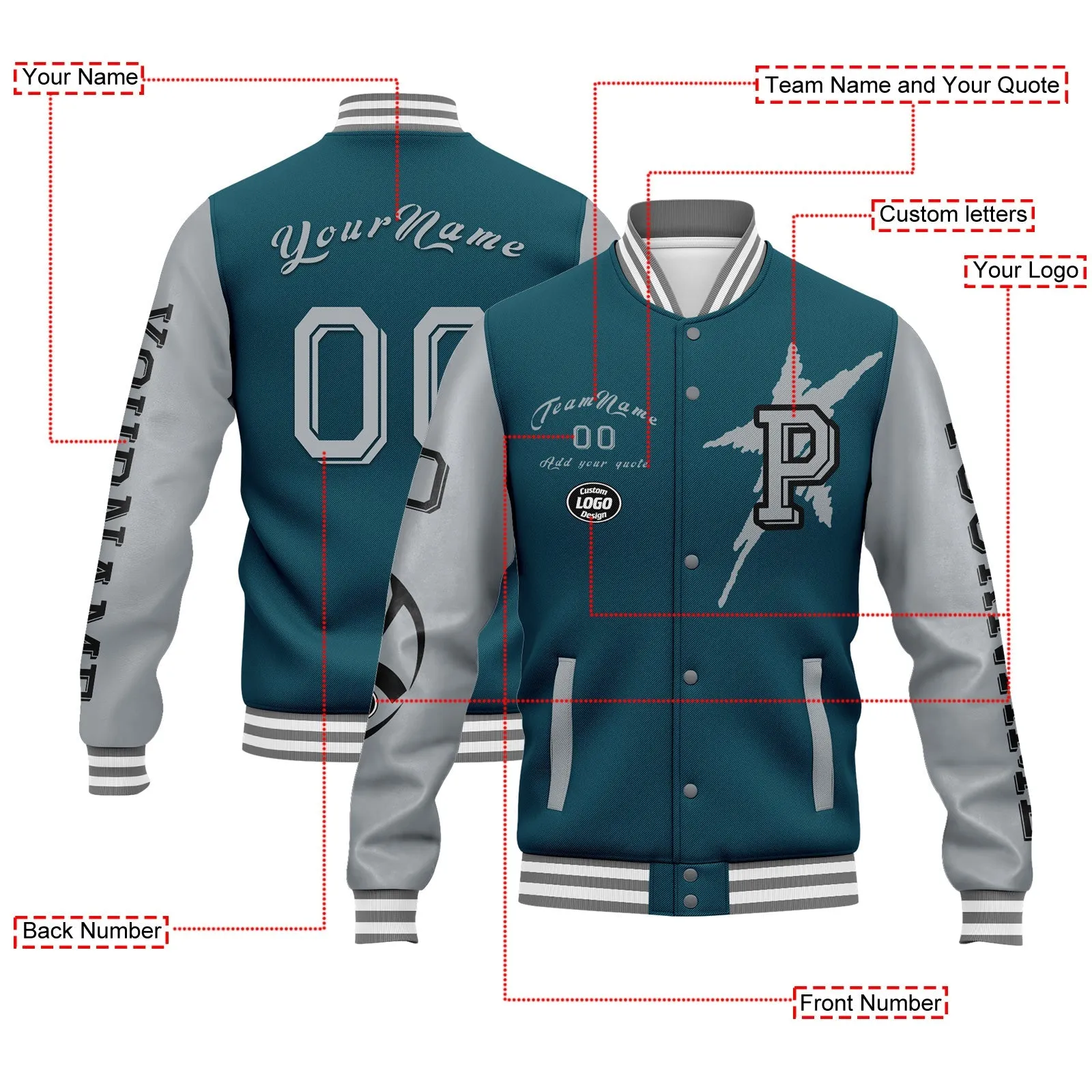 Custom Green Gray Black Philadelphia Jacket and Sports Shoes Combo Offer Personalized Combo ZH-D020294-23