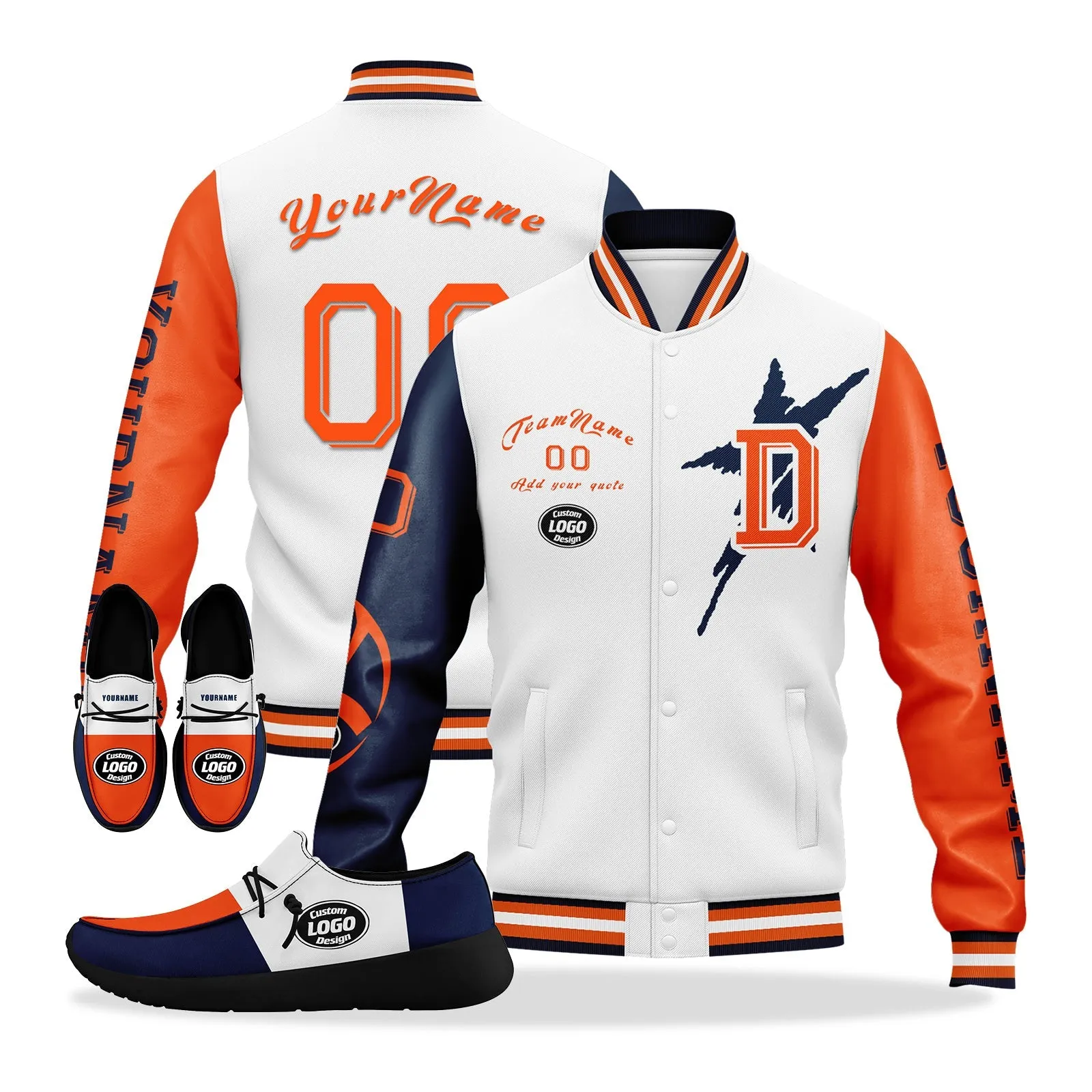 Custom White Orange Blue Denver Jacket and Sports Shoes Combo Offer Personalized Combo ZH-D020294-10