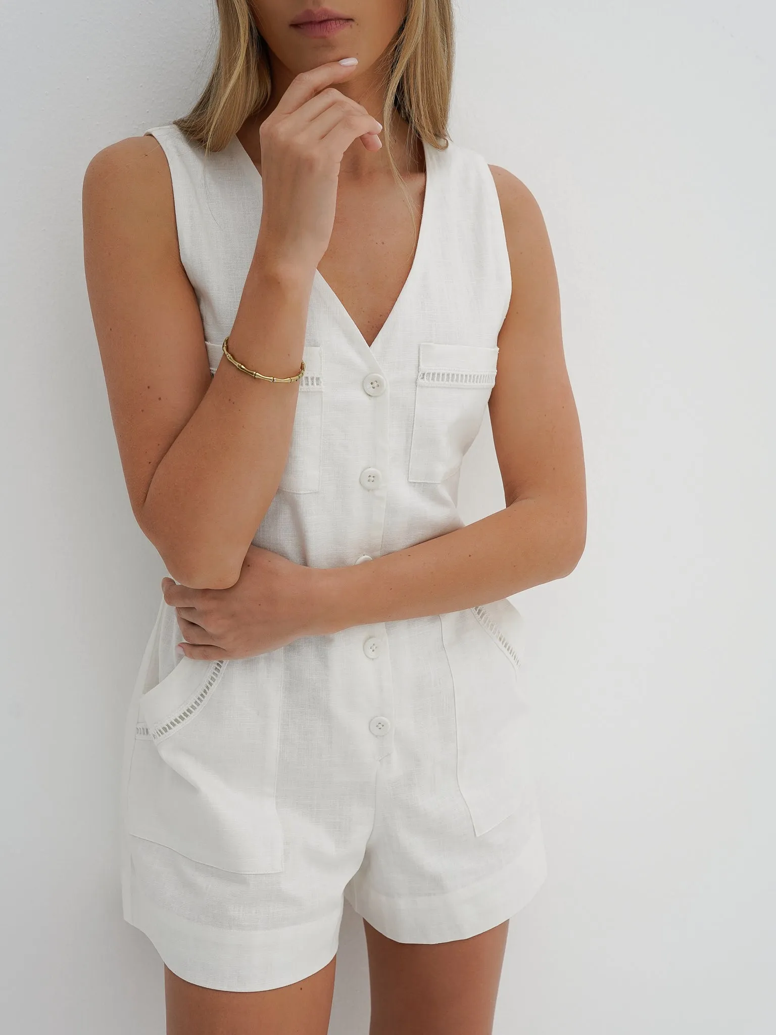 Daphne Easy Fit Romper | White