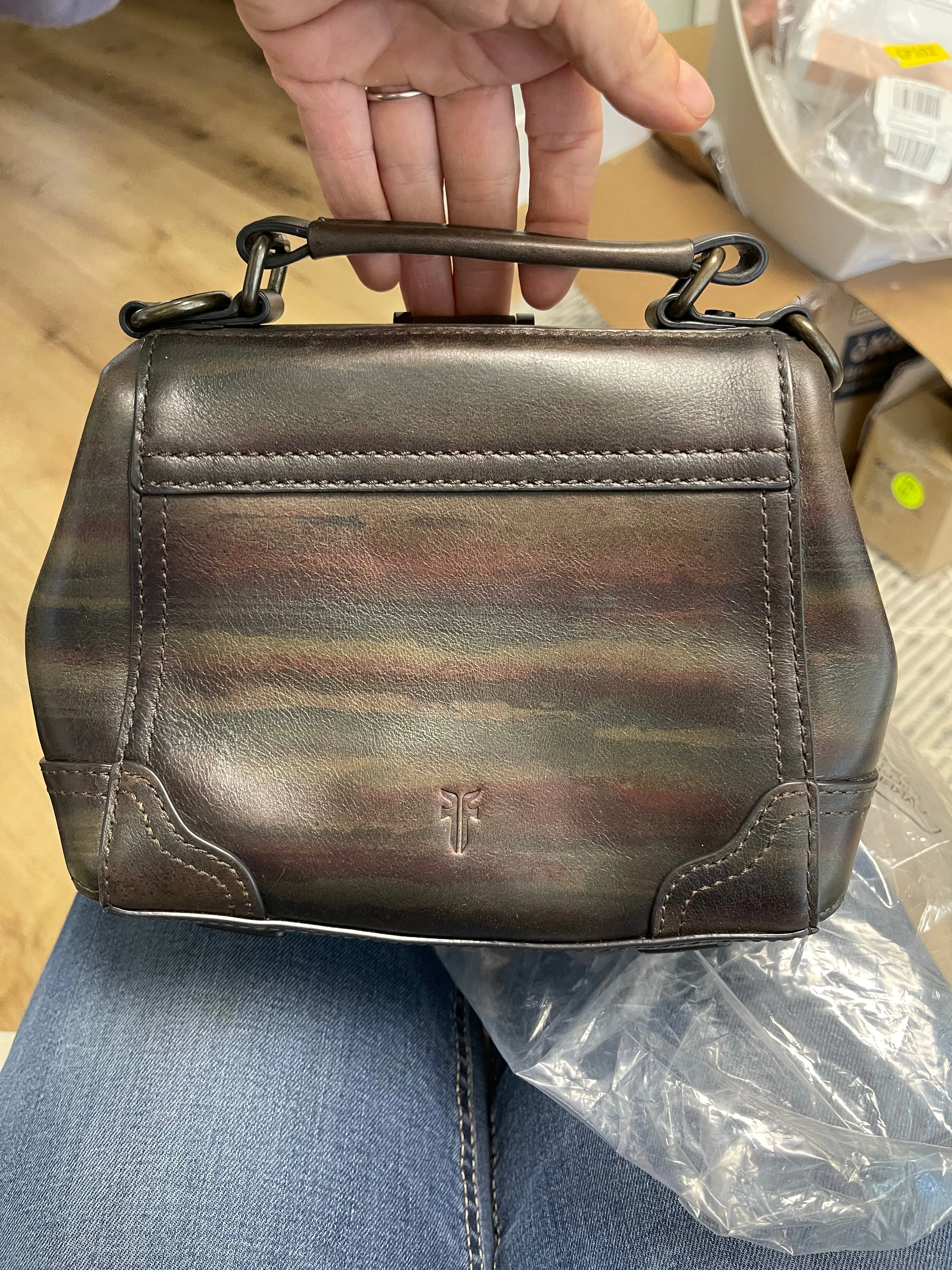 Frye Leather Charlie Frame Satchel, Dark Multi