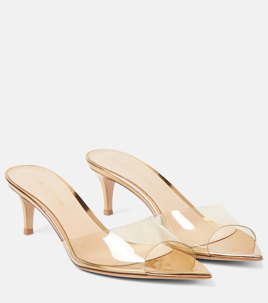 Gianvito Rossi elle 55 pvc and patent leather mules, gold