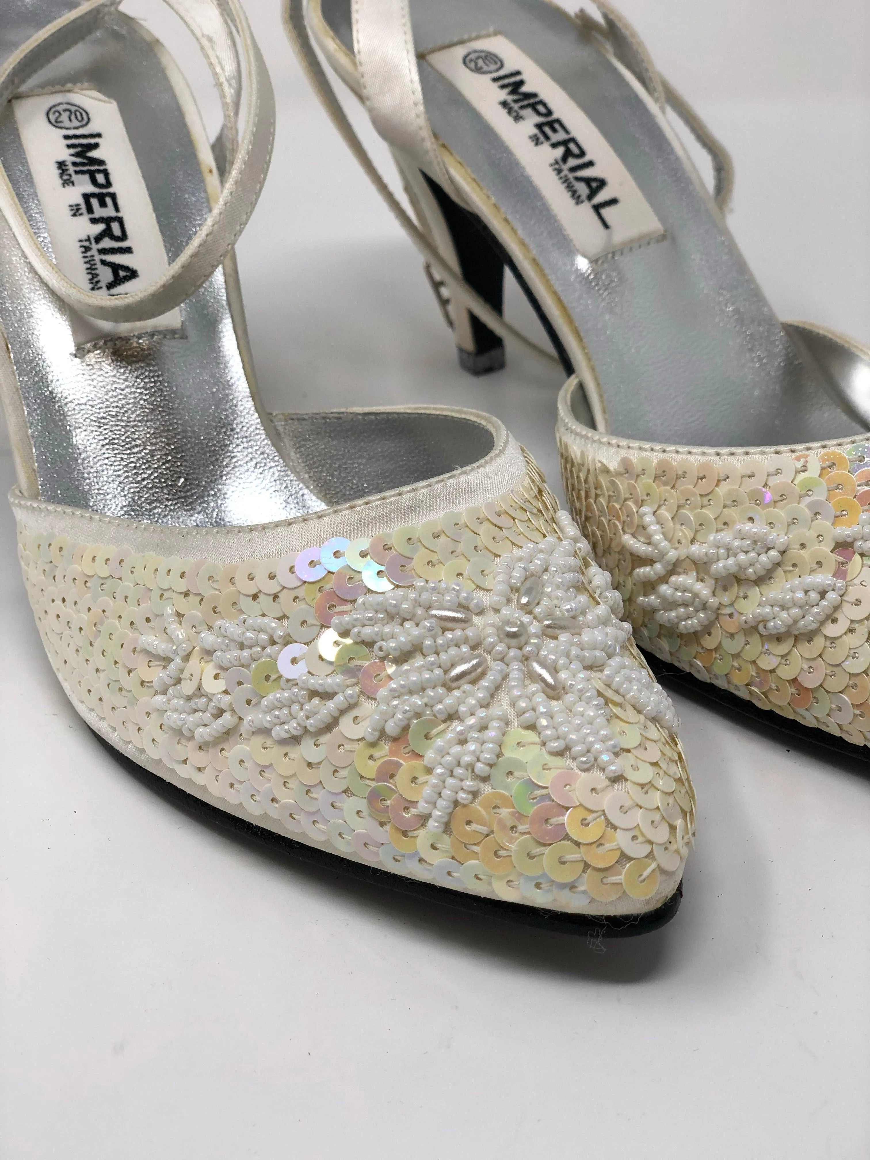 Imperial Sequinned and Beaded Ankle Strap Heel Size 7 (UK 3.5/4)