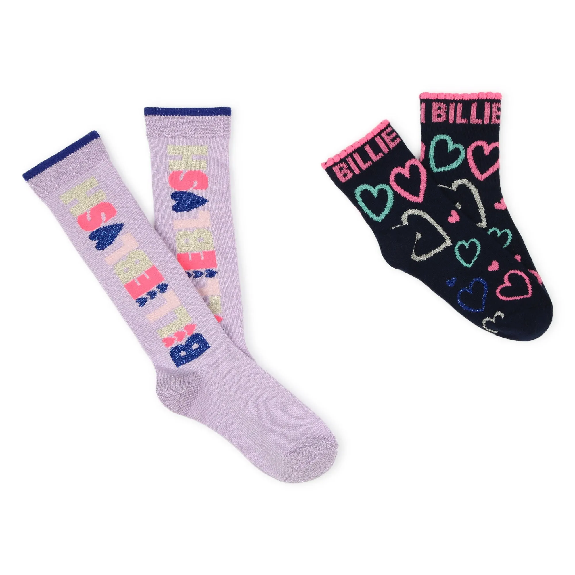 Lilac 2pk Logo and Hearts Socks