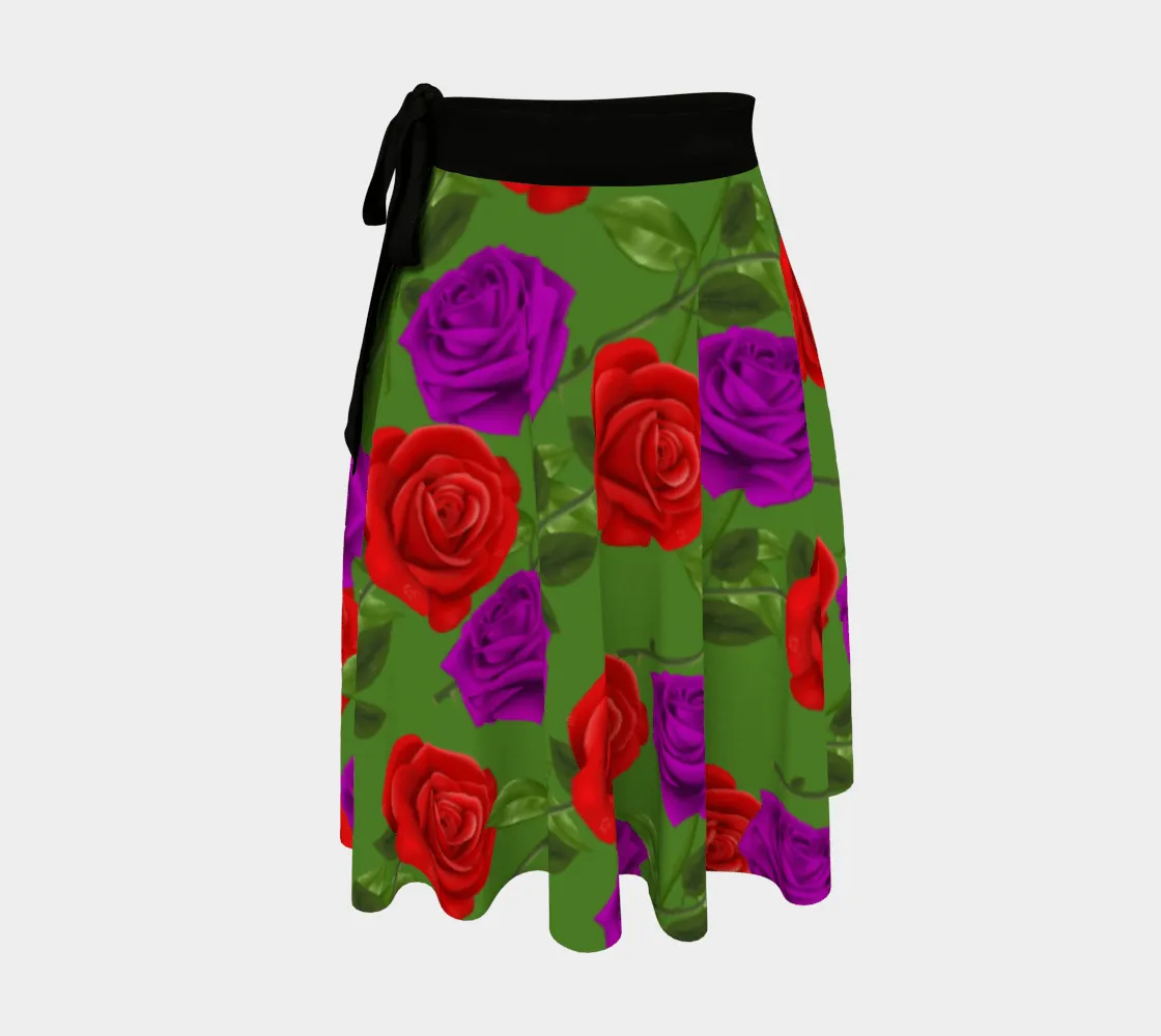 Red Rose Purp Wrap Skirt - Green