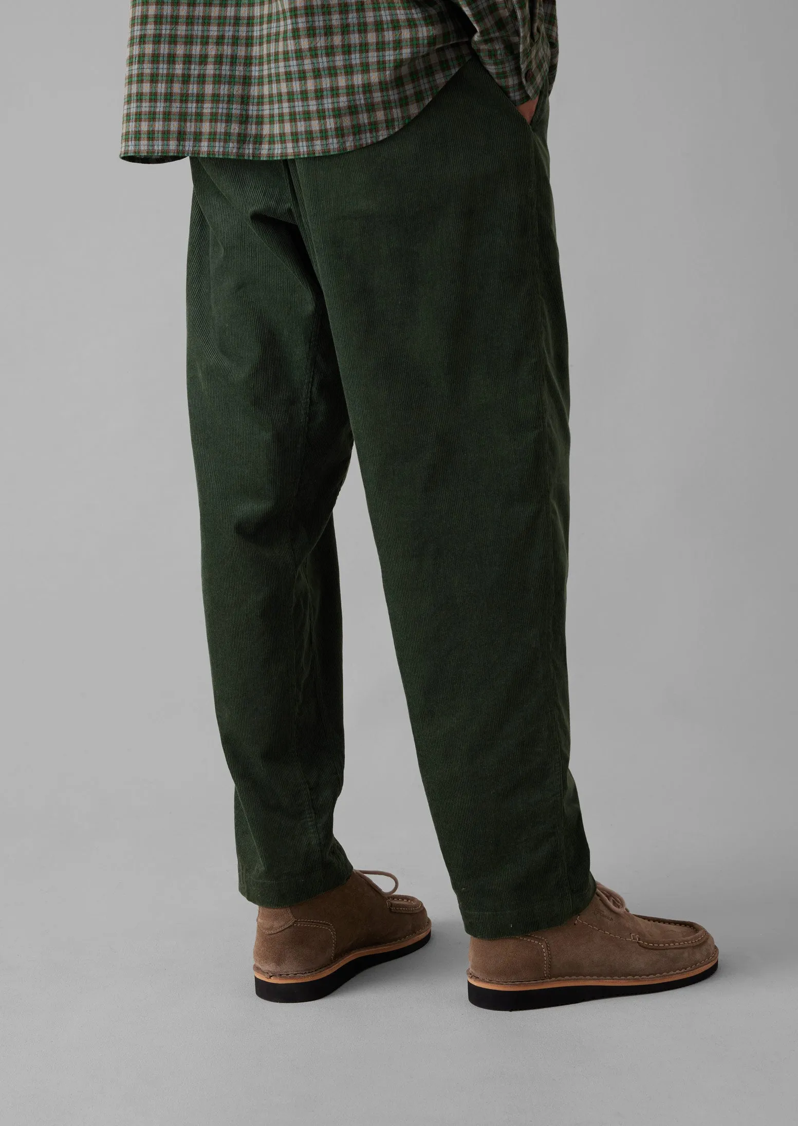 Soft Organic Cord Drawstring Trousers | Dark Mineral Green