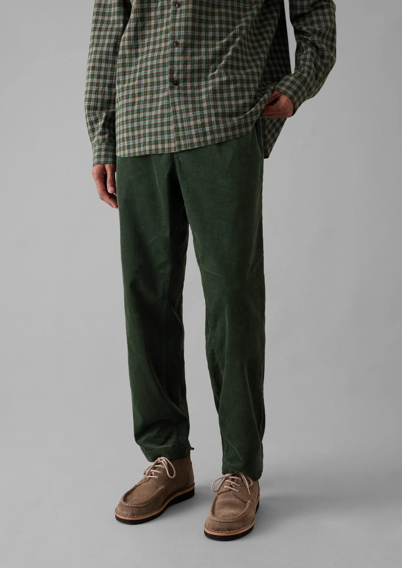 Soft Organic Cord Drawstring Trousers | Dark Mineral Green