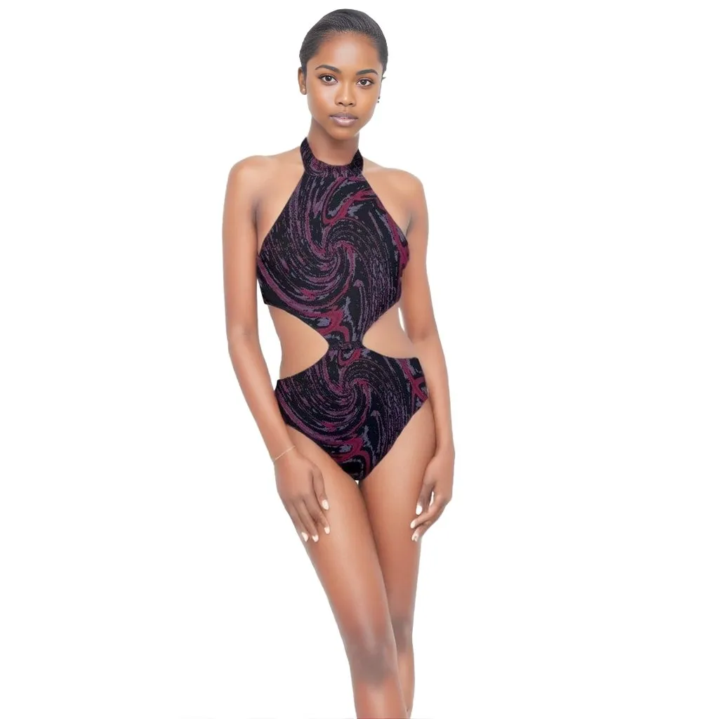 Velvet Halter Side Cut Swimsuit