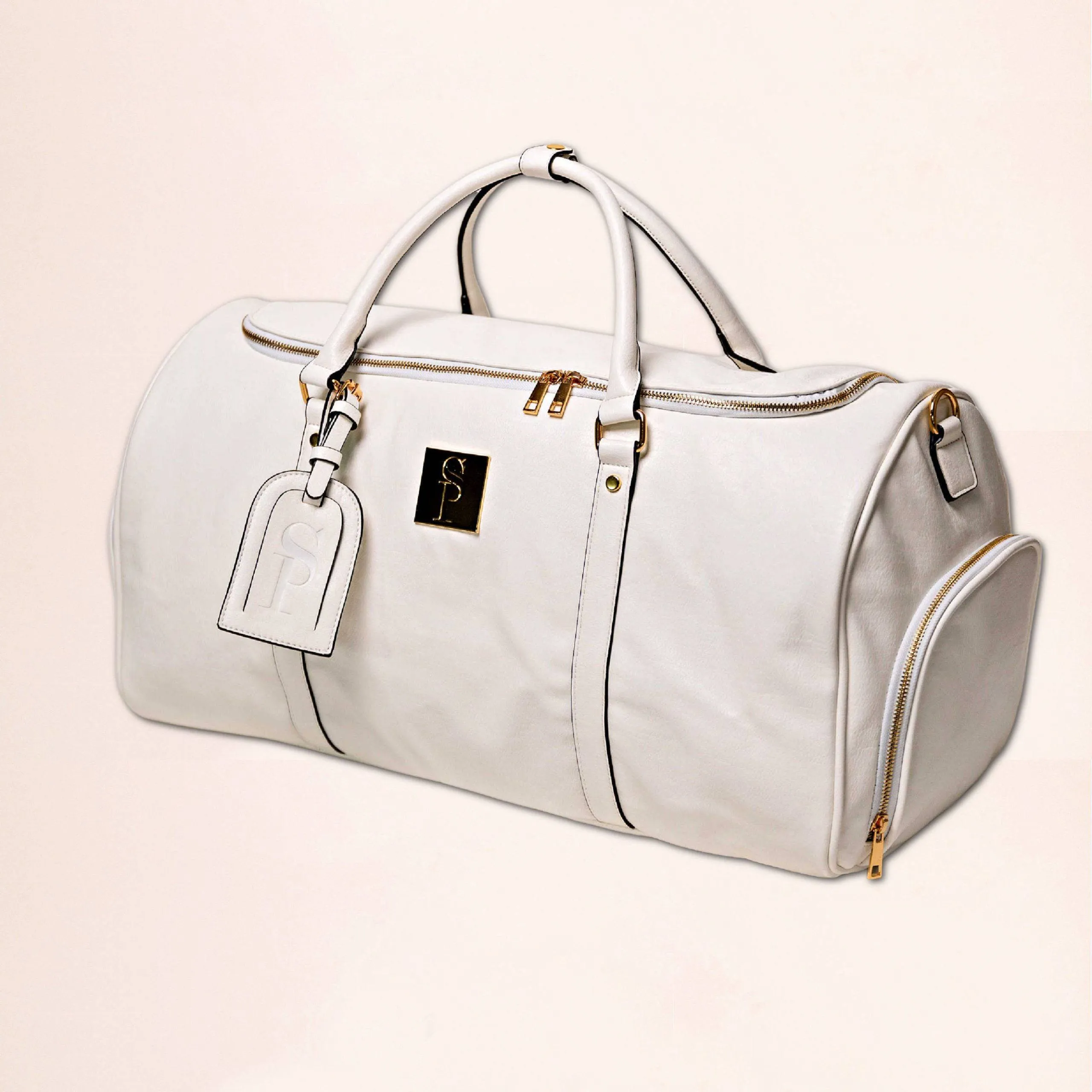 White Tumbled Leather Duffle Bag (New Weekender Design)