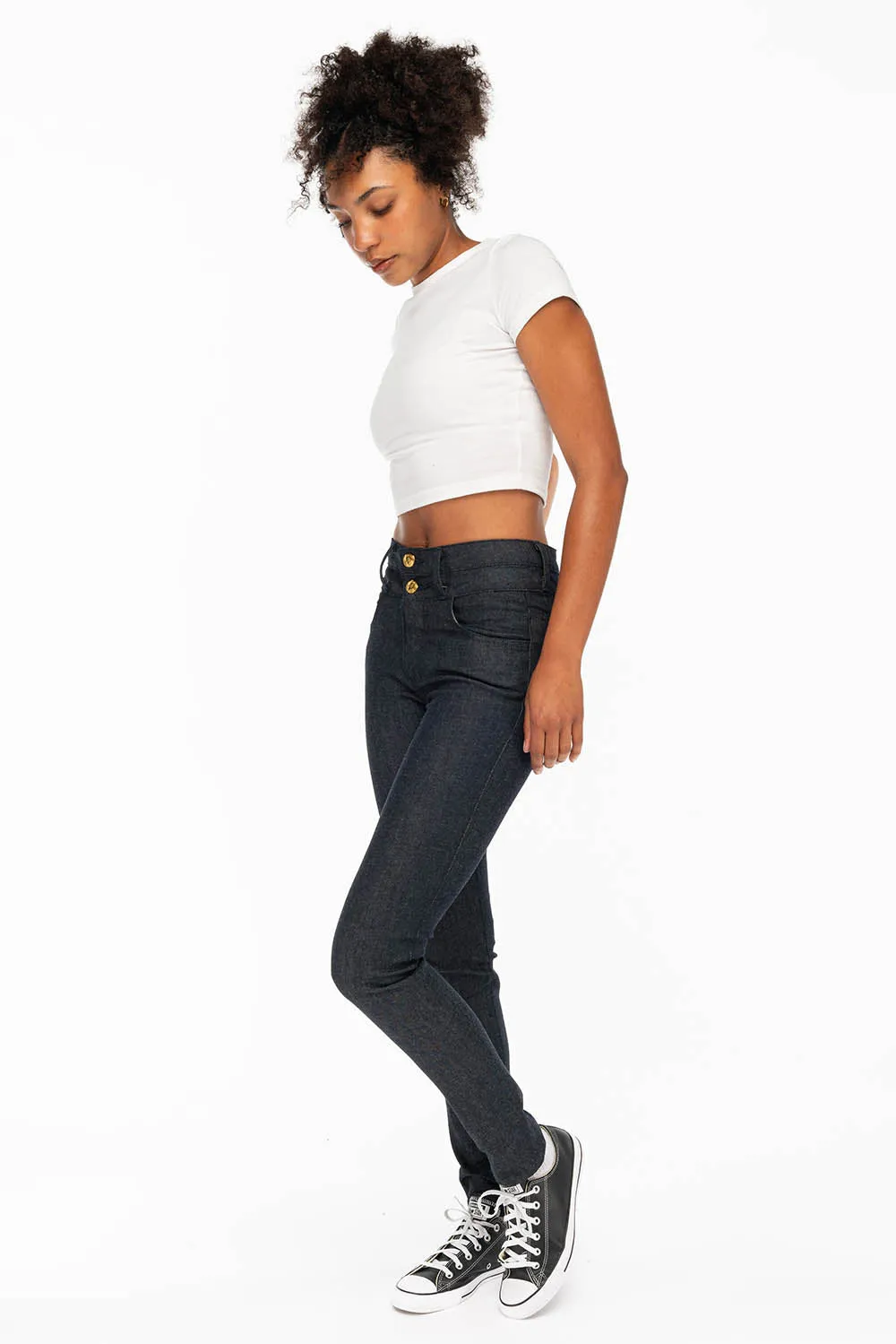 WOMENS DOUBLE WAISTBAND HIGH RISE SKINNY JEANS IN RAW